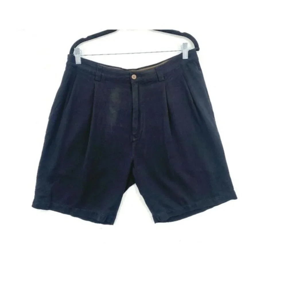 Tommy Bahama Shorts Mens 35 Black‎ 100% Silk Pleated Front Golf Dress Faded FLAW